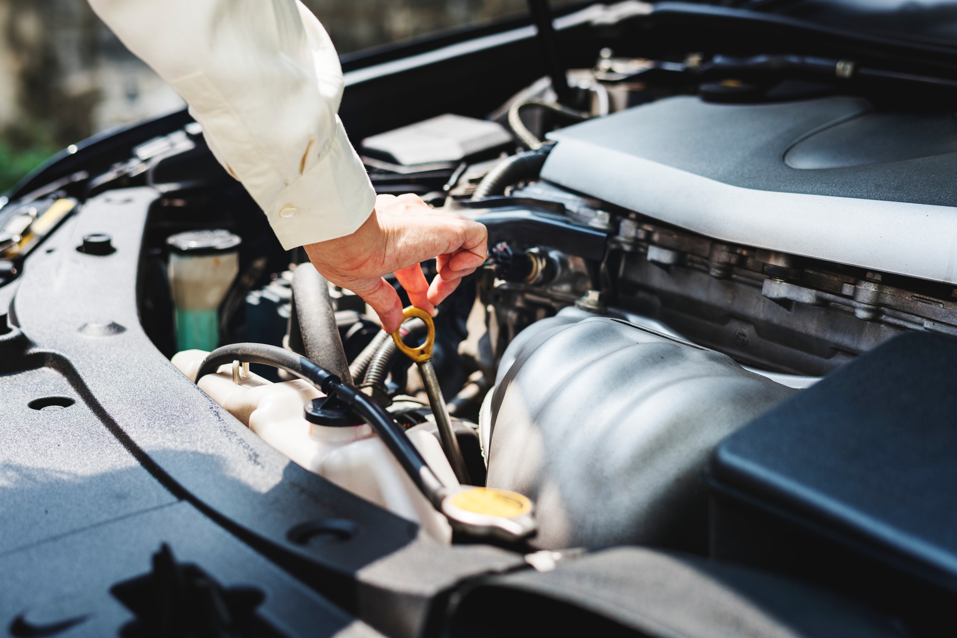 car handcheckingoil underhood